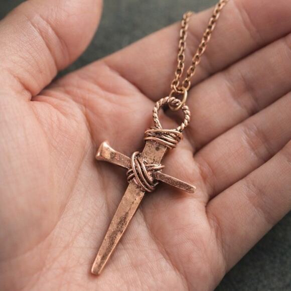 Rustic Copper Cross NecklaceHand-Wrapped Wire Cross Pendant